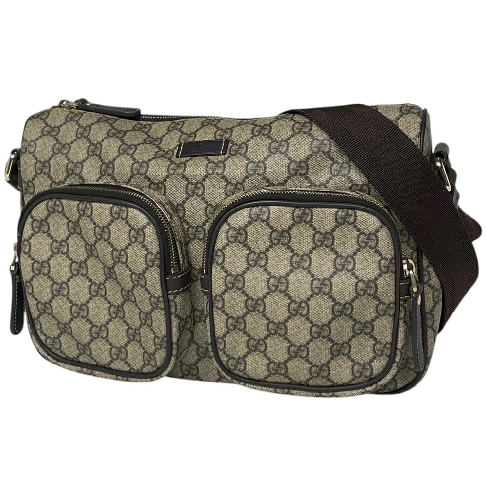 Gucci GG Supreme Double Messenger Bag ebony monogram canvas brown